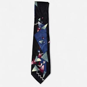 Vintage 80s Lazarus Black and Blue Geometric Tie